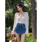 Camisole Top / Light Cardigan / Denim Skirt
