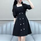 Contrast Stitching Chiffon Panel Elbow-sleeve Mini A-line Dress