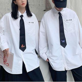 Long-sleeve Shirt With Necktie / Straight-cut Pants / Midi A-line Skirt