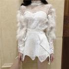 Long-sleeve Fringed Lace Top / Mini Skorts