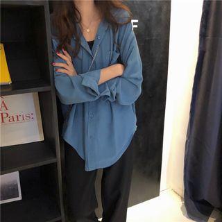 Loose-fit Long-sleeve Blouse Shirt - One Size