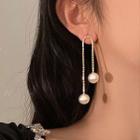 Faux Pearl Rhinestone Fringed Earring 1 Pair - A3407 - White - One Size