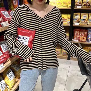 Pinstriped Long-sleeve T-shirt As Shown In Figure - One Size