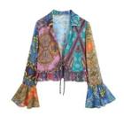 Flared-cuff Ruffled Trim Printed Lace-up Light Jacket