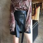 Faux-leather Irregular A-line Skirt