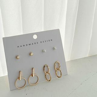 Stud & Hoop Earring Set (8 Pcs) Gold - One Size