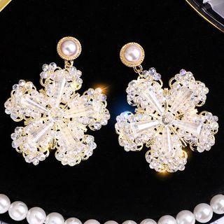 Faux Pearl Faux Crystal Flower Dangle Earring 1 Pair - As Shown In Figure - One Size