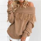 Fringed Off Shoulder Chunky Sweater