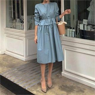 Tie-waist Midi Dress Sky Blue - One Size