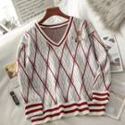 Argyle Sweater Argyle - White & Gray & Red - One Size