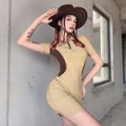 Short-sleeve Two Tone Mini Bodycon Dress