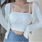 Set: Henley Cropped Camisole Top + Cardigan