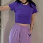 Butterfly Embroidered Drawstring-cuff Sweatpants