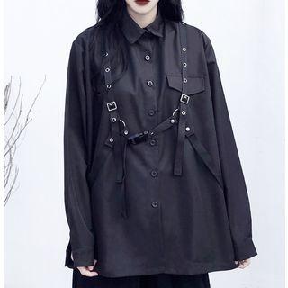 Plain Long-sleeve Shirt / Buckle Suspenders
