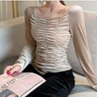 Long-sleeve Ruched Front Plain Top