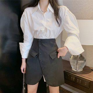 High-waist Asymmetric Buttoned Mini Skirt