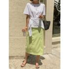 Wrap-front Elbow-sleeve T-shirt