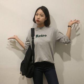 Elbow-sleeve Lettering Embroidered T-shirt
