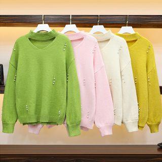 Faux Pearl Cut-out Sweater
