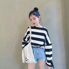 Batwing-sleeve Color-block Bow-tied T-shirt