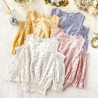 3/4-sleeve Cold-shoulder Heart-pattern Top