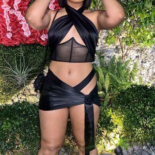 Set: Plain Halter Crop Top + Mini Pencil Skirt