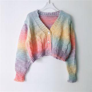 Tie-dye Print Cropped Cardigan Pink & Yellow & Purple & Blue - One Size