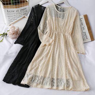 Gather-waist Lace A-line Dress
