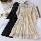 Gather-waist Lace A-line Dress