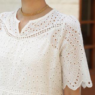 Eyelet Lace Tiered Dress With Slipdress Ivory - One Size