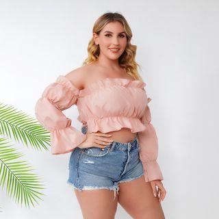 Plus Size Long Sleeve Off-shoulder Crop Top