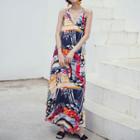 Strappy Printed Maxi Sundress As Shown In Figure - One Size