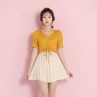 Short-sleeve Two Tone Swim Dress / Waterproof Pouch / Set