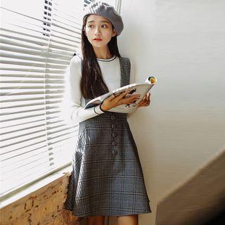 Single-breasted Spaghetti-strap Tie-waist Gingham A-line Dress