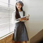 Single-breasted Spaghetti-strap Tie-waist Gingham A-line Dress