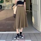 Set: Faux Leather Belt + High Waist Midi A-line Skirt