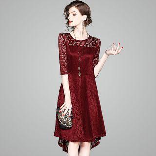 Elbow-sleeve Lace High-low A-line Dress