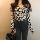 Leopard Pattern Long-sleeve Knit Top
