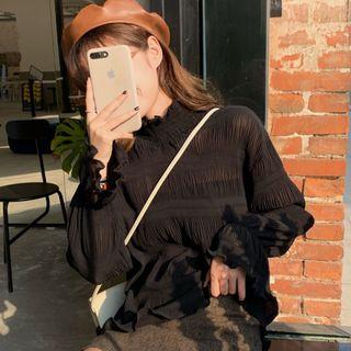 Turtleneck Bell-sleeve Chiffon Blouse