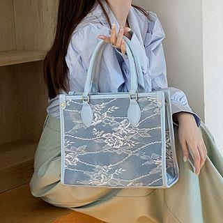 Top Handle Lace Crossbody Bag Blue - One Size