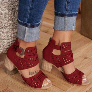 Perforated Chunky-heel Sandals