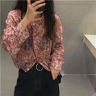 Long-sleeve Floral Blouse Pink - One Size