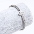 Rhinestone Cross Beaded String Bracelet Silver - One Size