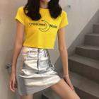 Short-sleeve Moon Embrodery T-shirt / A-line Mini Skirt