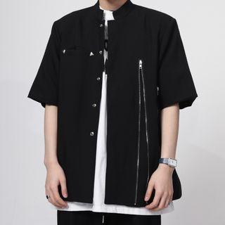 Elbow-sleeve Zipper Blouse