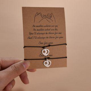 Moon & Star Alloy Pendant String Bracelet Silver - One Size