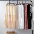 Tiered A-line Midi Lace Skirt