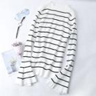 Long-sleeve Striped Knit Top White - One Size