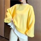 Layered-hem Loose-fit Sweater Yellow - One Size