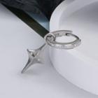 Rhinestone Star Hoop Drop Earring 1 Pc - Silver - One Size